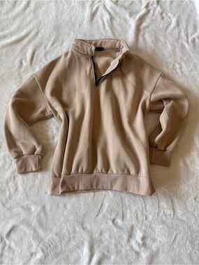 Trendy Queen Quarter-Zip Pullover Sweater - Khaki